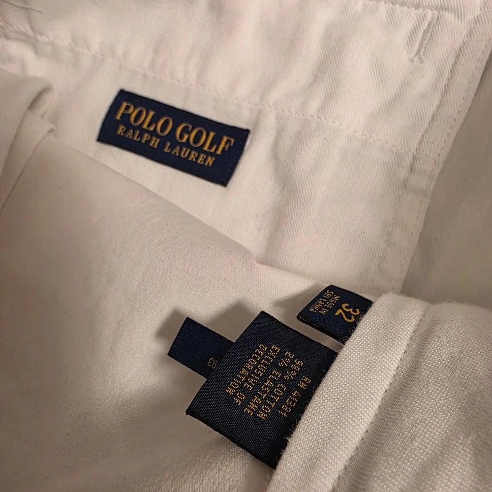 Polo Golf Ralph Lauren Mens White Cotton Twill Stretch Short Size 32 Plaid Crest